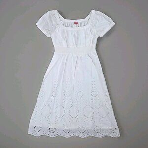 Esprit Cottage Fairy Dress Womens 6 White Lined Smocked Milk Maid Cotton Eyelet